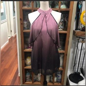 Venus Purple Ombre Glitter Ruffle Top M